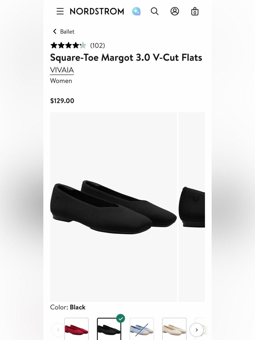 VIVAIA Square-Toe Margot 3.0 V-Cut Flats — Black